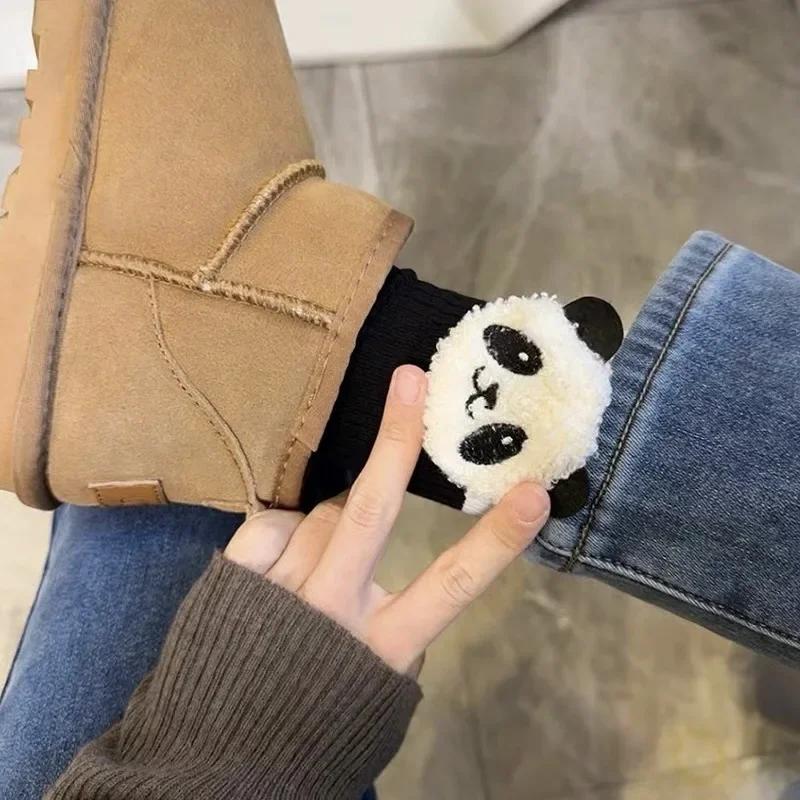 Pure Cotton Cute Socks Designer Panda Women Socks Kawaii Funny Black White Middle Tube Socks