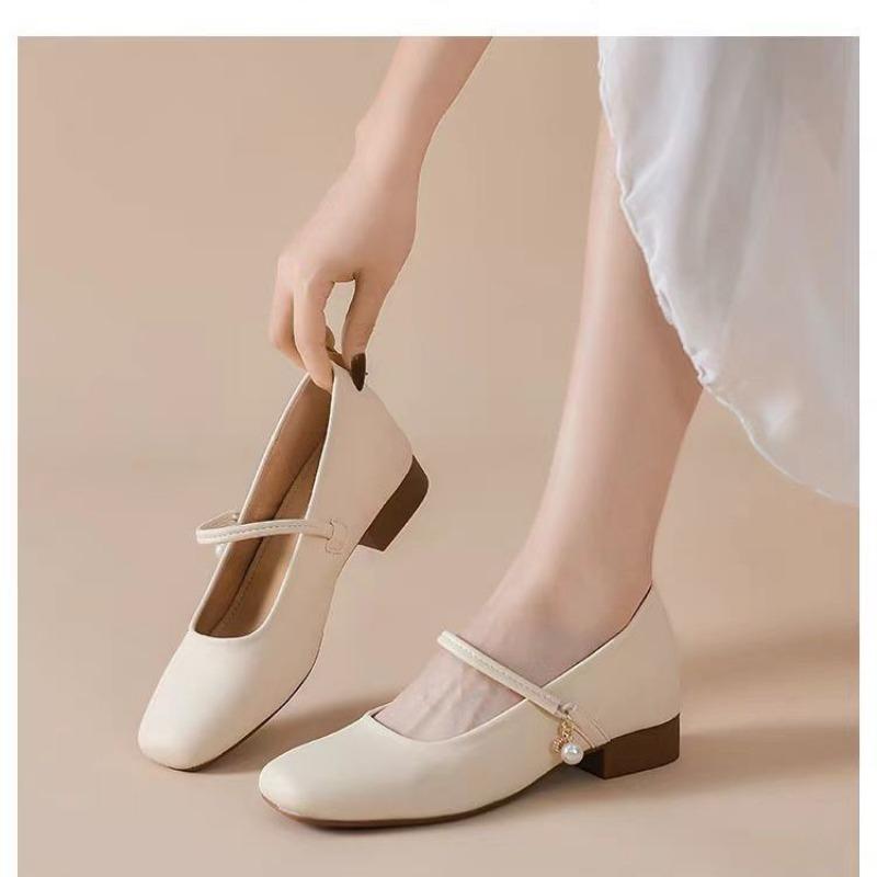 Mary Jane women's shoes new summer skirt inner height increase square head thick heel elastic one pedal single shoes