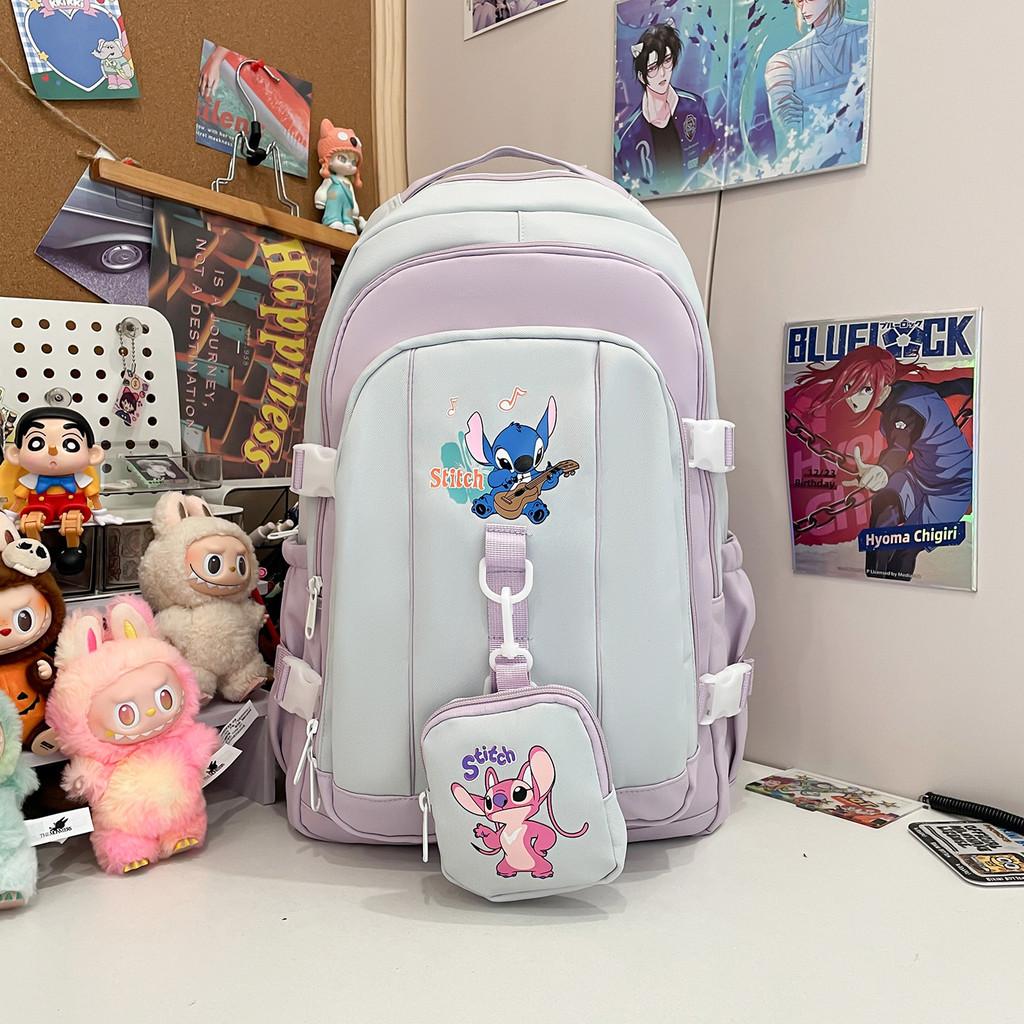 Stitch Pattern Angel School Backpack Anime Design Schoolbag Large Bag Capacity
