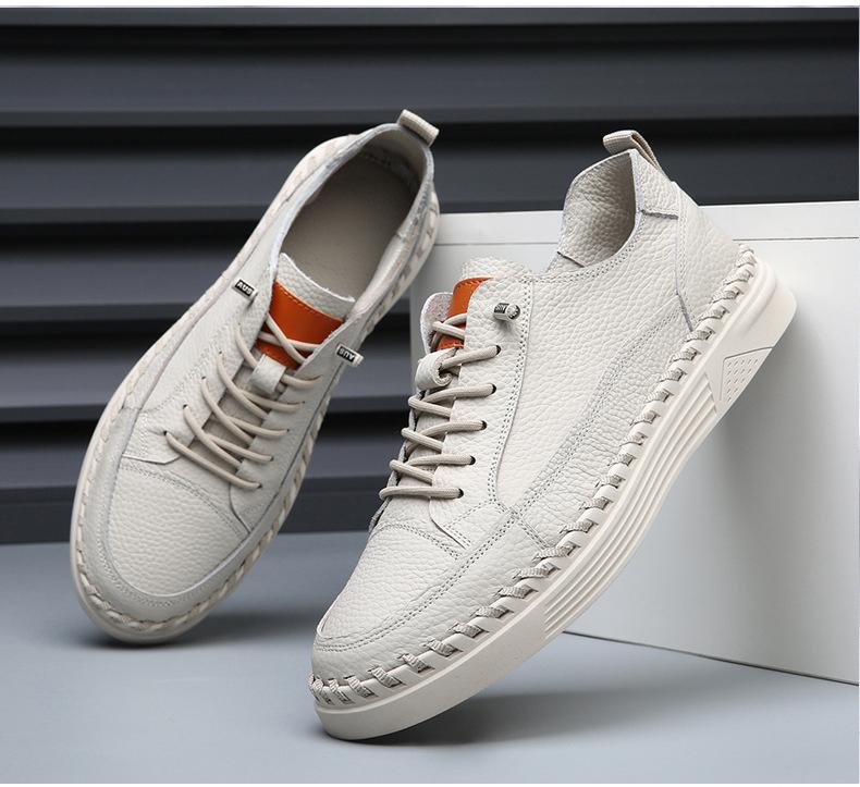 New Shoes for Men Genuine Leather Casual Shoes Fashion Flat Skateboard Shoes Concise Slip-on Sneaker