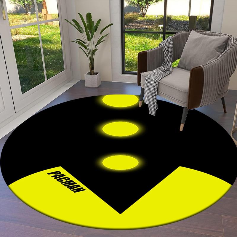 Covor rotund Pac-Man, Covor pentru camera de zi, dormitor, canapea, cameră de joacă, Covoraș antiderapant pentru podea