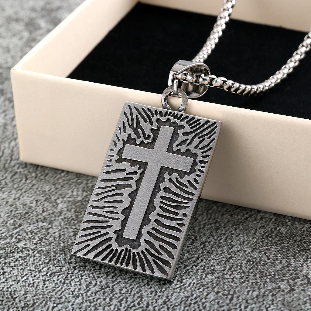 European Retro Stainless Steel Cross & Feather Unisex Necklace