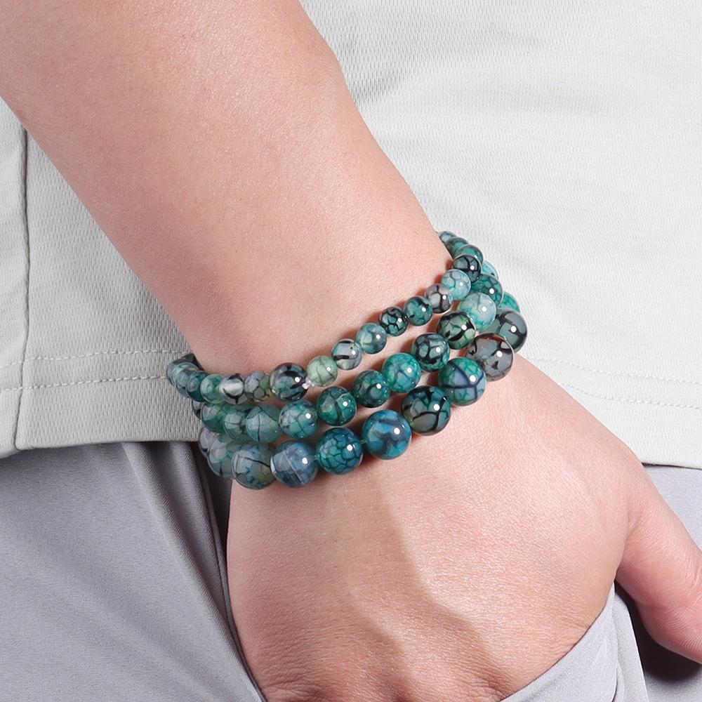 

Colorful Dragon Vein Agate & Black Line Bracelet: Yoga Energy Beaded in 6/8/10mm Sizes