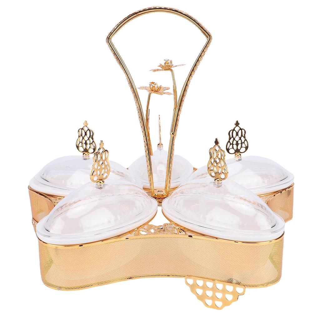 Divided Platter Gold Exquisite Serving Tray with 5 Oval Compartments Handle Lids for Fruits Nuts  