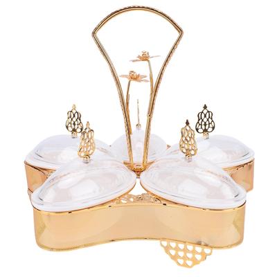 Divided Platter Gold Exquisite Serving Tray with 5 Oval Compartments Handle Lids for Fruits Nuts  