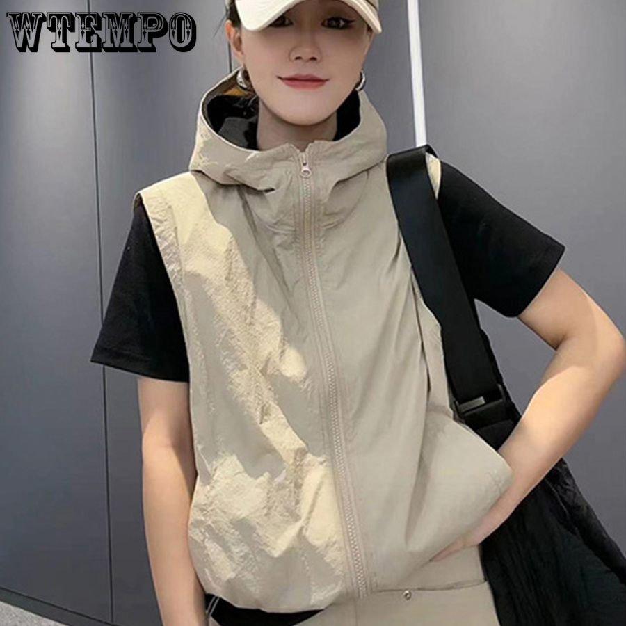 

Винтажный жилет с капюшоном Женский кардиган без рукавов Корейская куртка на молнии Толстовки высокого качества