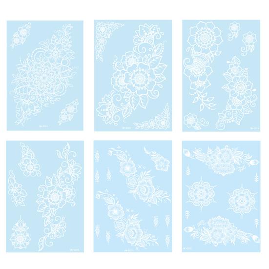 6Pcs Glow in Dark Tattoo Stickers, Lace Temporary Body Art for Hands, Waterproof Indian Mehndi Tattoos for Women Girls