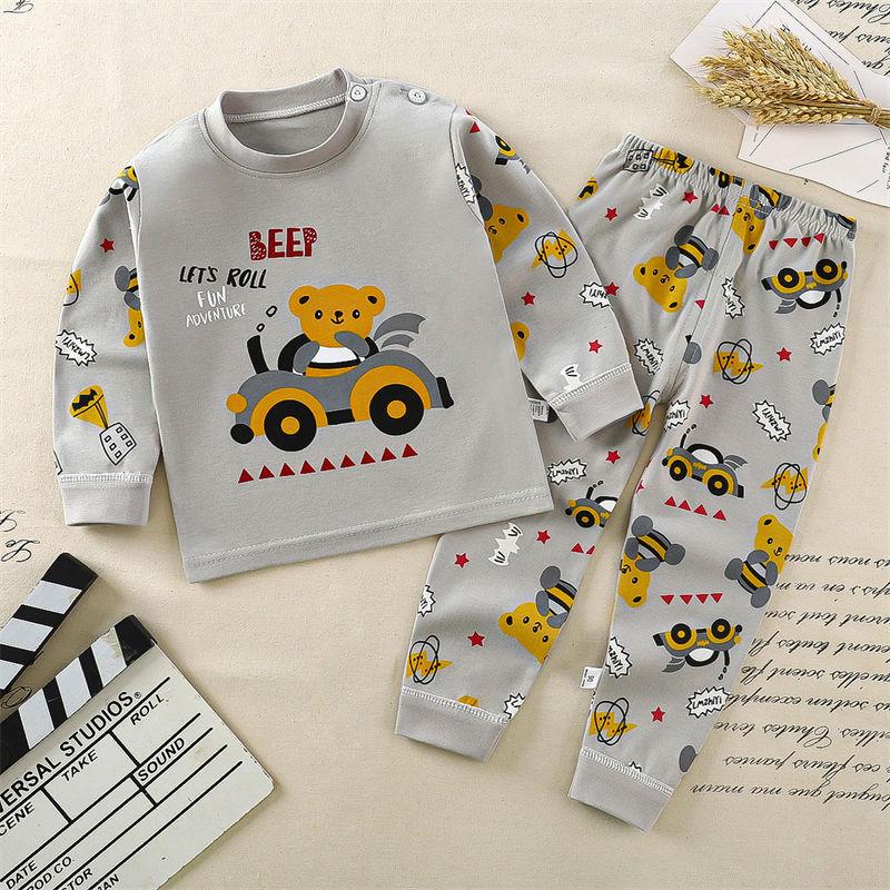 2026 Summer Children Long Sleeve Pant Underwear Set Baby Spring O-Neck Cartoon Cotton Pajama Set Home Wear Clothing for Girl Boy