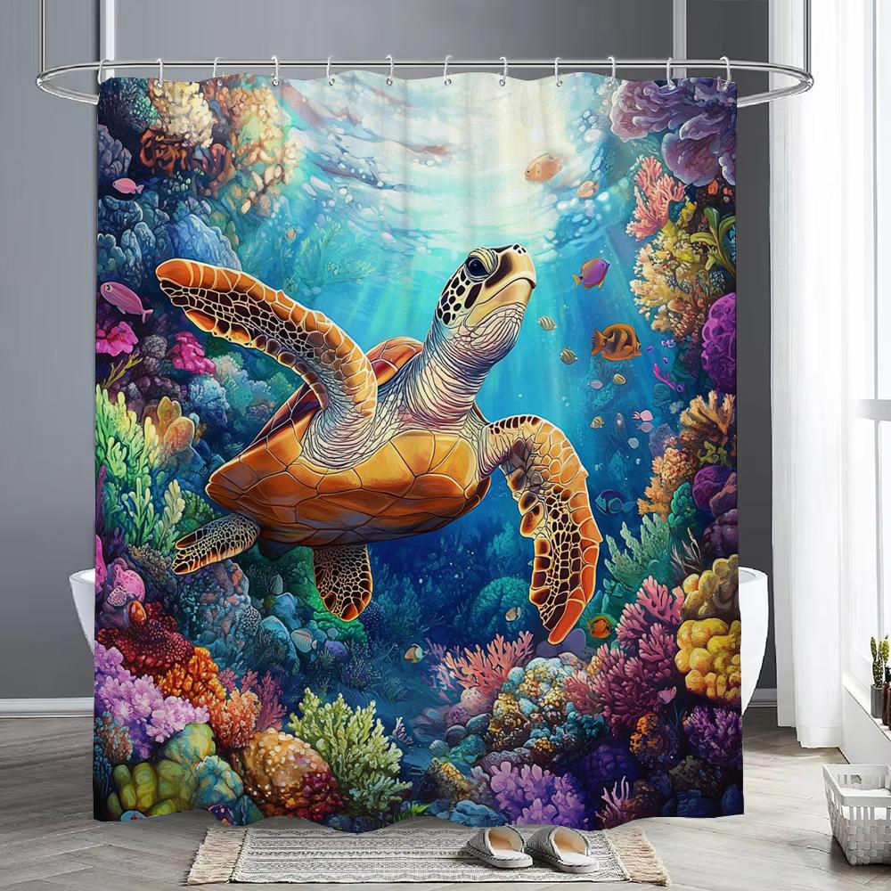 Mondo Sottomarino Alghe Coralli Pesci Tenda da Doccia, Tenda da Doccia Decorativa per Bagno, Tenda da Doccia Impermeabile con Ganci