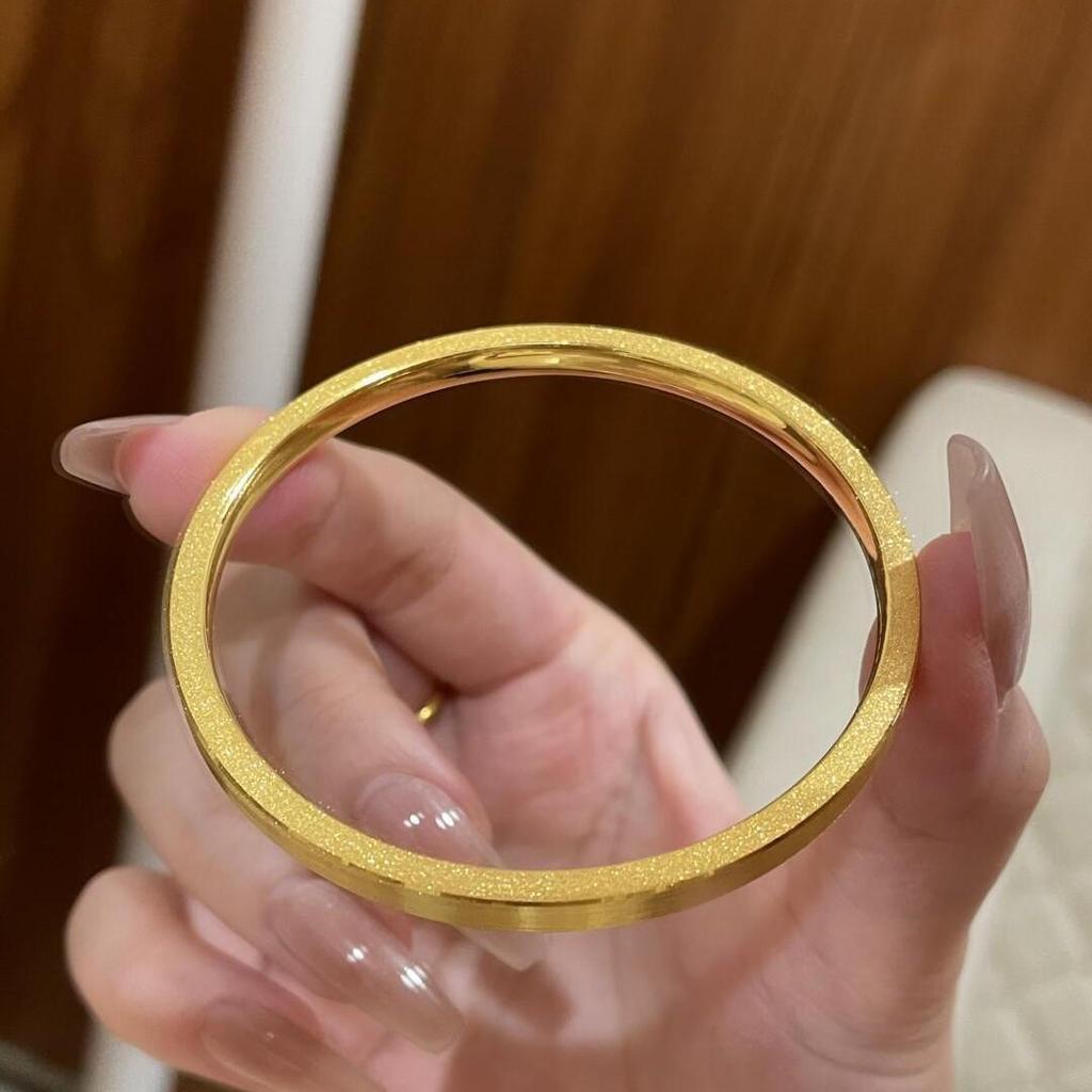 Gold Plated Sandblasted Bangle: Women's Luxury Simulated Gold Wedding Bracelet