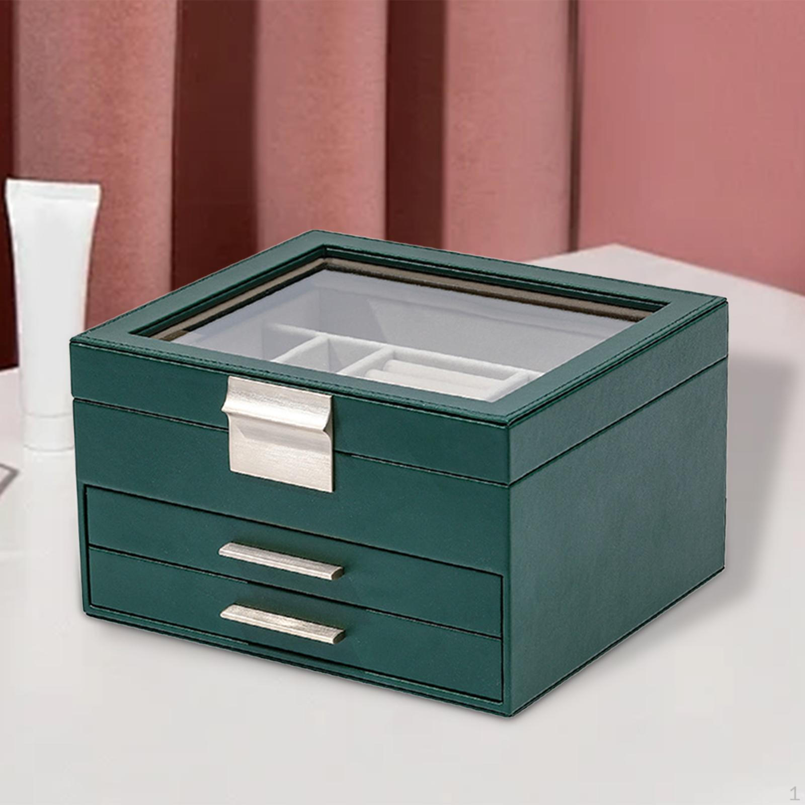 

3-слойная шкатулка для украшений для женщин, футляр для хранения со стеклянной крышкой,