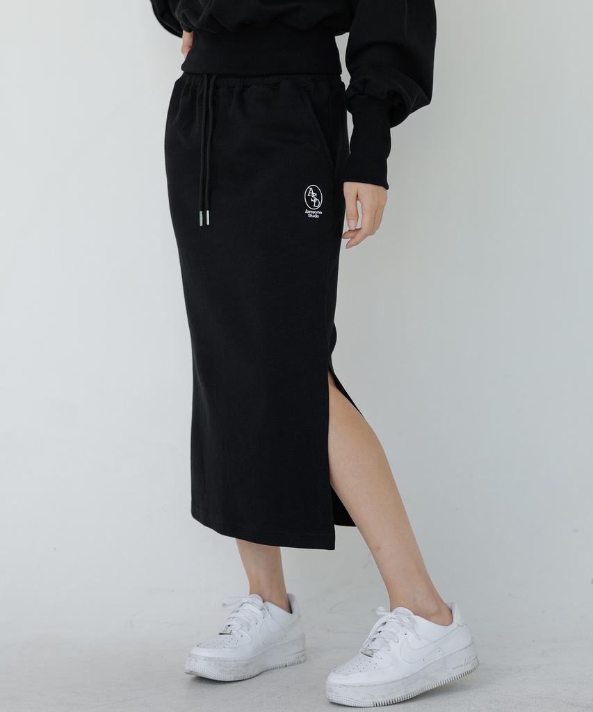 AWESOME STUDIO Women'S Sweat Long Skirt Black