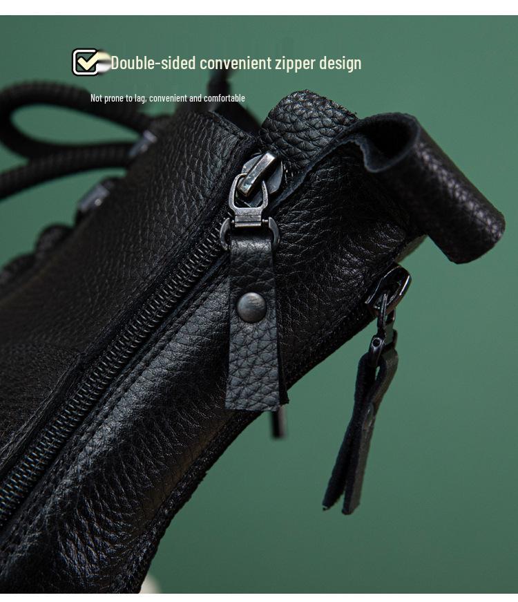 Women's Genuine Leather Retro Martin Boots - British Style Slimming Ankle Hiking Boots with Thick Sole for Autumn/Winter 2025