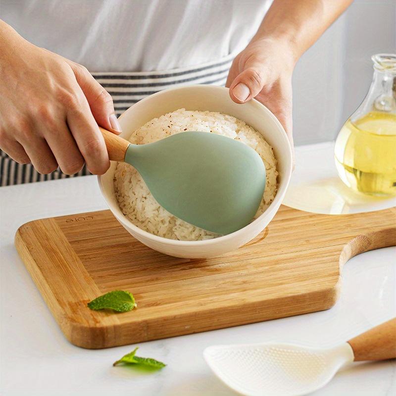 Silicone Spoon With Wooden Handle Spatula For Nonstick Pan Heat-Insulation Spoon For Rice Cooker Home Kitchen School Dormitory Practical Kitchen