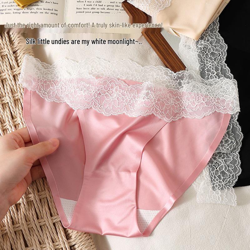 Women's Sexy Lace Trim Seamless Satin Panties - Pure Desire Style 2025