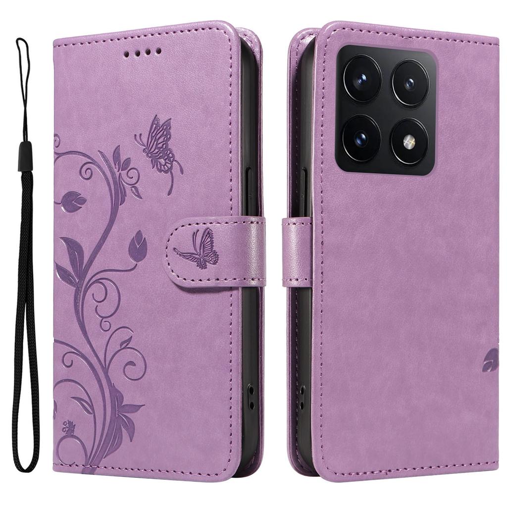 Für Xiaomi 14T PU Lederhüllen Blumenmuster Brieftasche Ständer Handyhülle mit Riemen