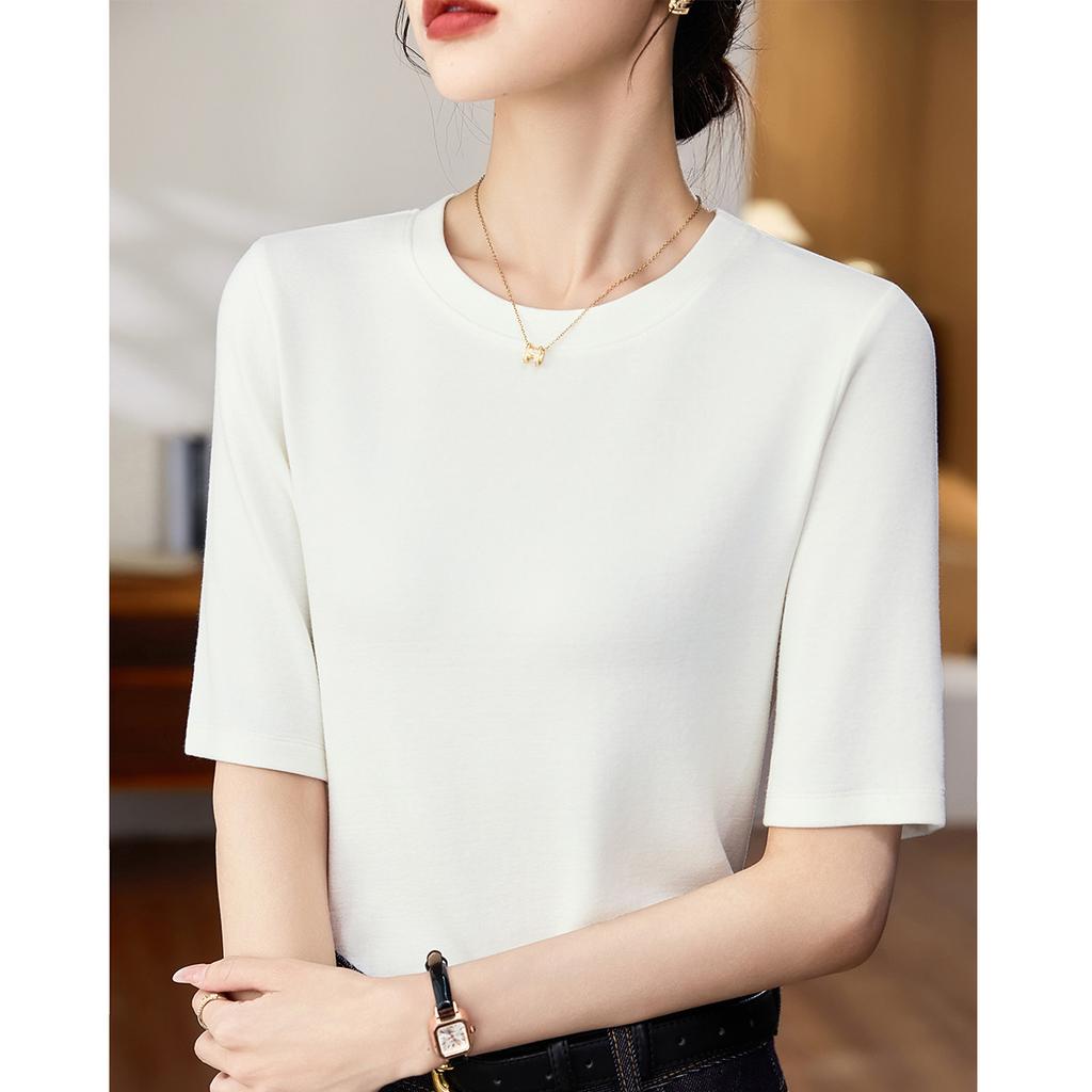 Modal cotton round neck medium-sleeved women's half-sleeved inner bottoming shirt early autumn new five-quarter-sleeved outer top