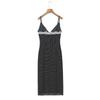 Women's Retro French Polka Dot Maxi Dress: Slim Fit, Strappy, V-Neck, Lace Patchwork, Early Spring Collection