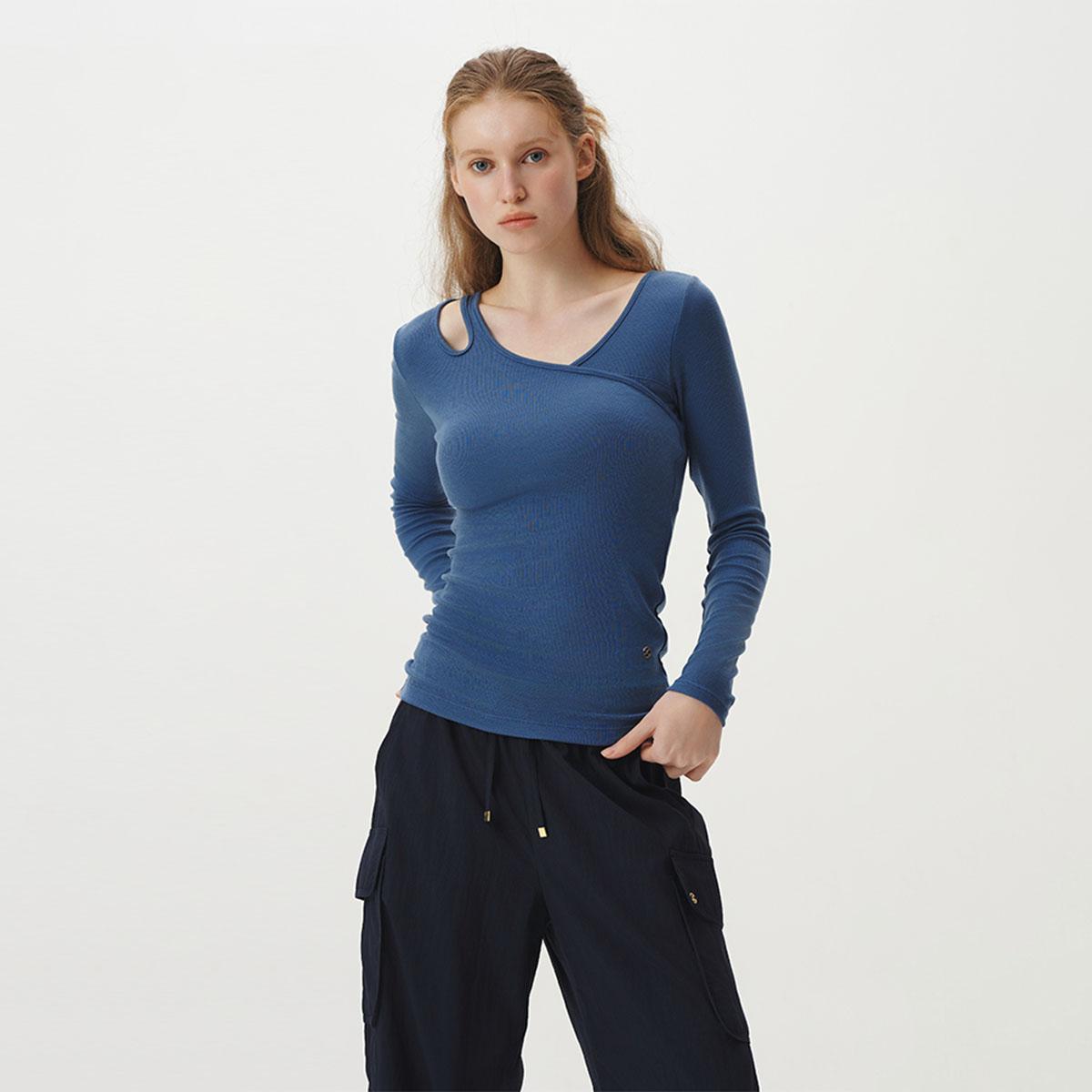 Witte Soft Ribbed Cutout In-Bra Long Sleeve Tee Htwtl4K08T Blue/M