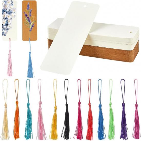 120Pcs 5.5 X 2In Kraft Paper Blank Bookmarks Cardstock Brown White Book Marks with 60Pcs Tassels Hanging Gift Tags Bookmark Making Kits for DIY Craft