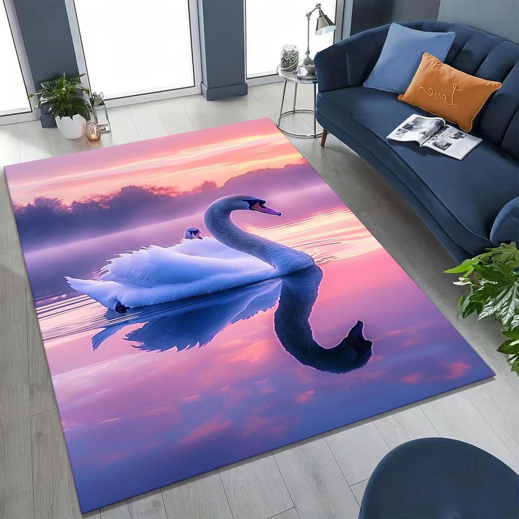 Traum Liebe Schwan Kunst Cartoon Teppich für Schlafzimmer Wohnzimmer Sofa Zuhause Fußmatte Dekor, Große Kinder Spiel Rutschfeste Bodenmatte Geschenk