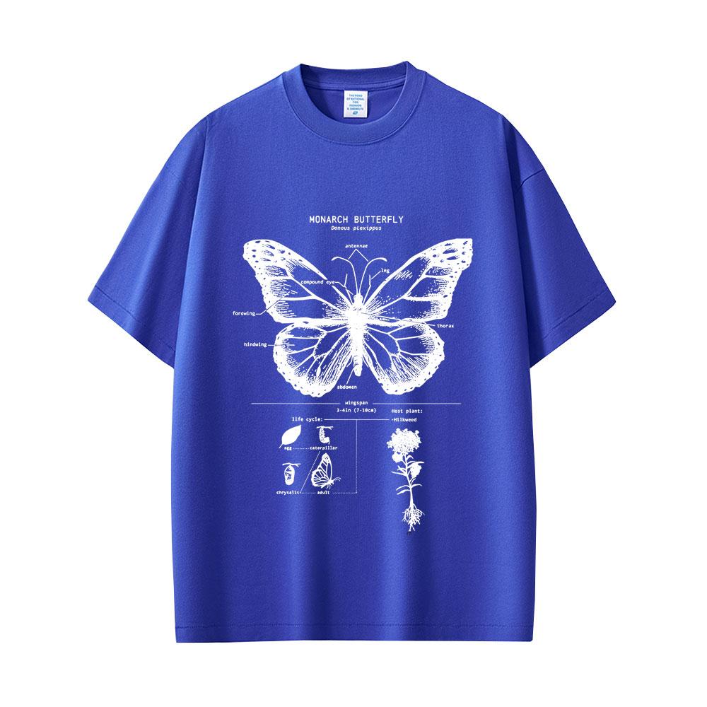 Monarchfalter Anatomie Grafik T-Shirt Herren Damen Lässig Oversized Lustiges T-Shirt Unisex Mode Vintage Kurzarm T-Shirts