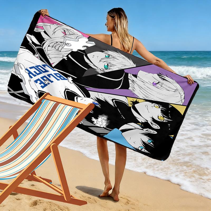 Blue Lock Print Beach Towel, Large Soft Quick Dry Towel for Beach Camping Swimming