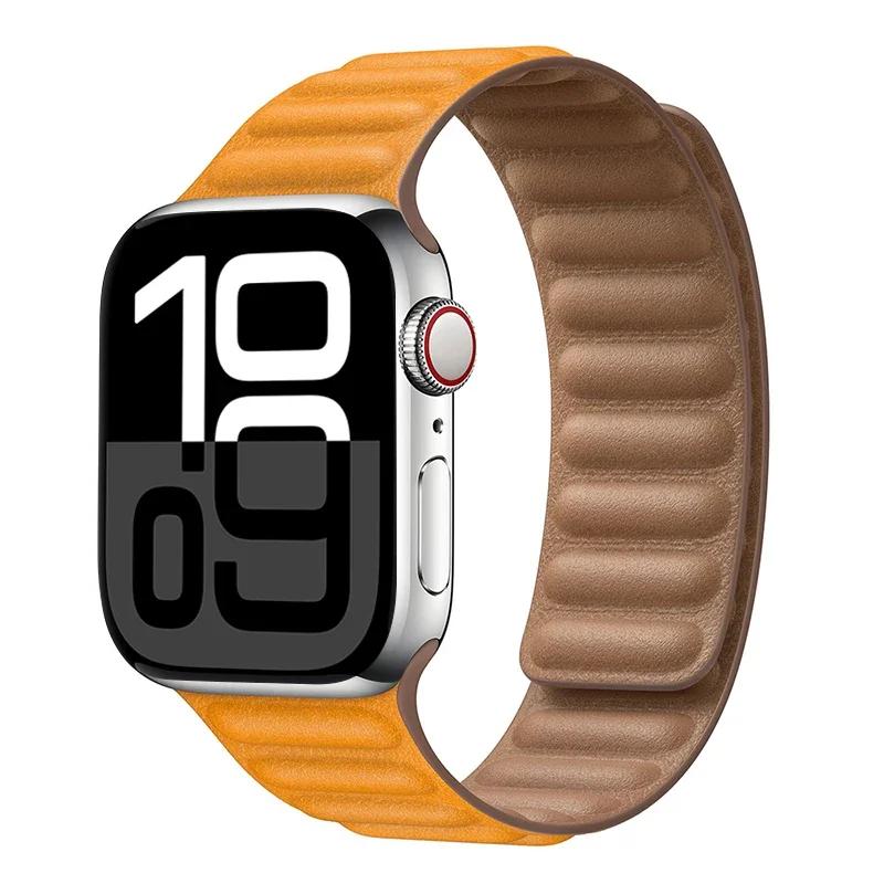 Leather Strap for Apple Watch Band 42mm 46mm 45mm 44mm 40mm Original Magnetic Loop Link Bracelet iWatch Ultar 2 49mm 10 9 8 7 SE