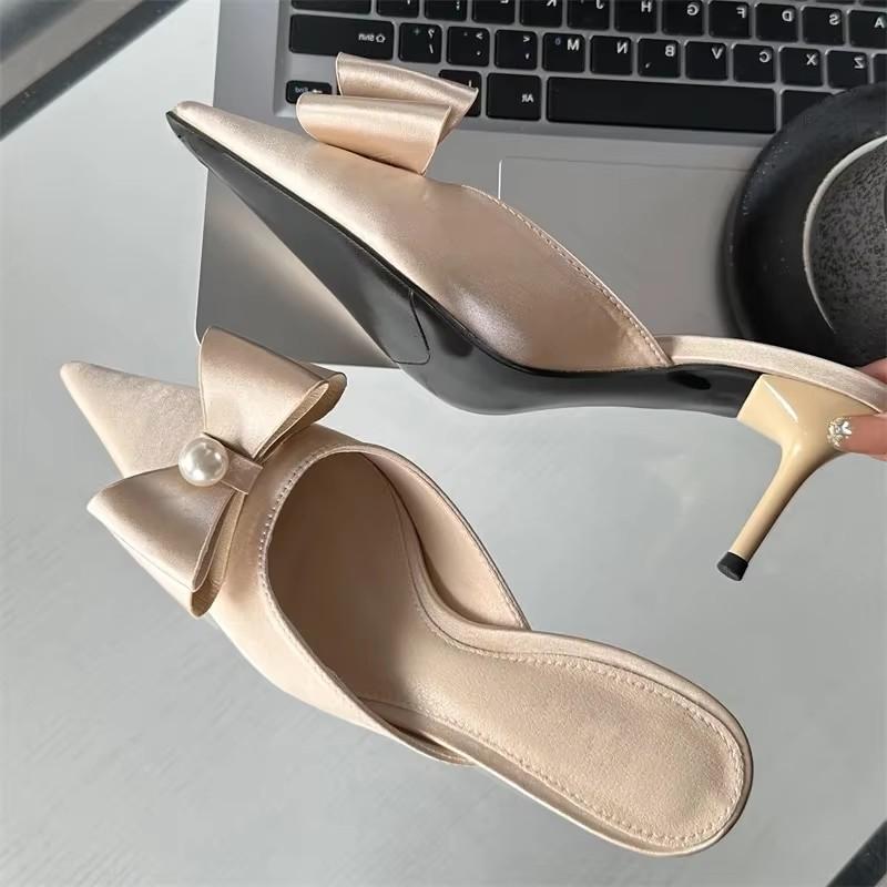 Fashion Eilyken Spring Sexy Butterfly-knot Women Slipper Pointed Toe Slip On Ladies Shoes Elegant Thin Heel Mules Dress Sandals