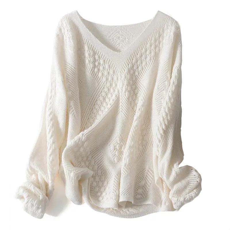 Plus Size Autumn Winter Women Long Sleeve Loose Solid Color Sweater Hollow Out Oversized Pullover Casual Knitted Tops