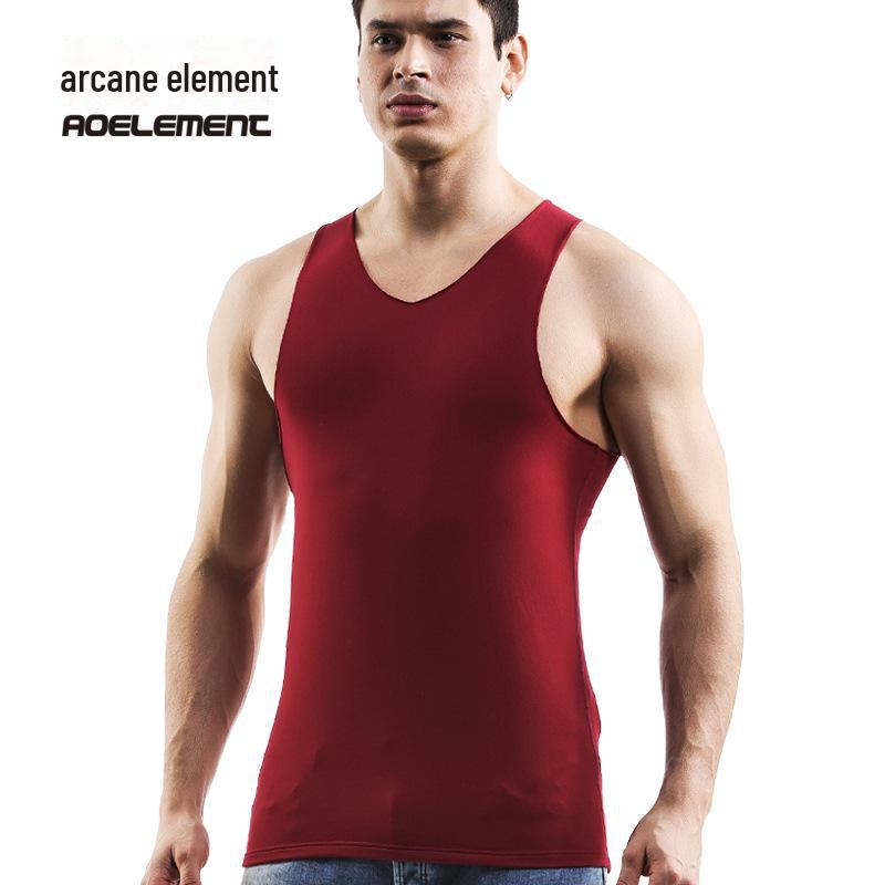 

Мужской бесшовный флисовый спортивный жилет: Осенне-зимняя модель с V-образным вырезом, без рукавов, с широкими плечами, облегающая посадка, удобная внутренняя одежда L красный