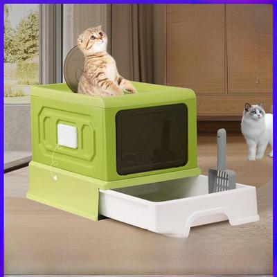 Large Enclosed Cat Litter Box with Drawer & Hair Scraper, Anti-Splash, Thickened Design