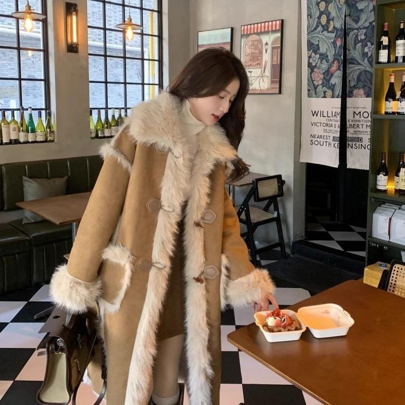Luksuriøs Fuskepelskåpe Dame Vinter Varm Lang Plysjjakke Høy Kvalitet Fleecefôret Yttertøy