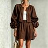 Lässiges Damen-Zweiteiler-Outfit, Kurz geschnittene Strickjacke mit floraler Verzierung und High-Waist-Shorts