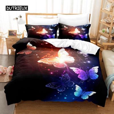 Butterfly Duvet Cover Set Microfiber Flying Golden Butterfly Printed Bedding Set Dreamy Night Butterfly Double Queen King Size