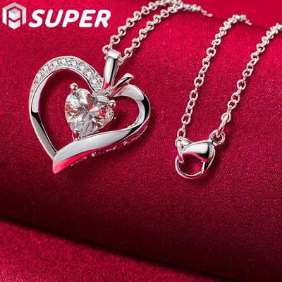 925 Sterling Silver AAA Zircon Heart Pendant Necklac Jewelry
