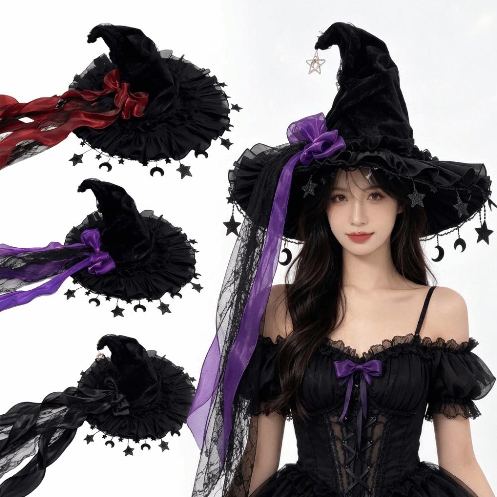 Lace Trim Gothic Hat Wide Brim Cosplay Costume Hat Dramatic Witch Hat  Women’s Costume