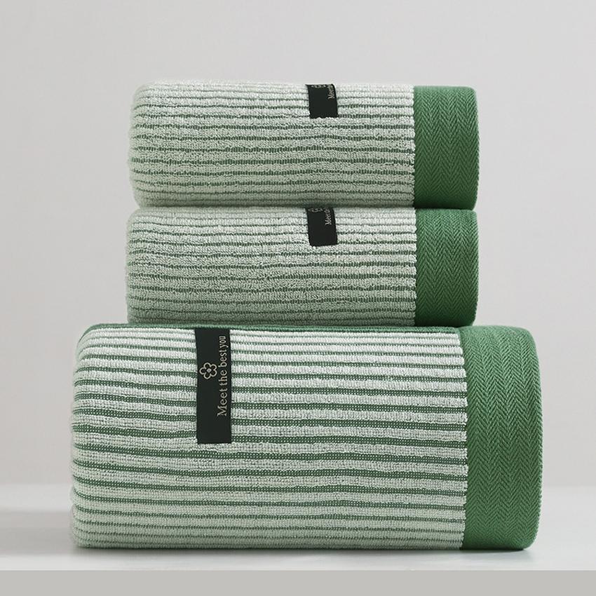 3pcs/set Cotton Striped Face Bath Towels Super Soft Absorbent Shower Towel Set for Adults Home Bathroom serviette de bain