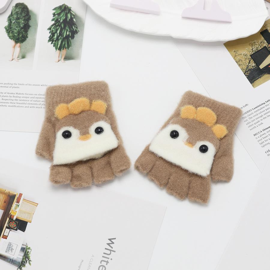 Children's Cute Cartoon Flip-Gloves: Cold-Proof, Half-Finger Winter Writing Warmth for Boys and Girls