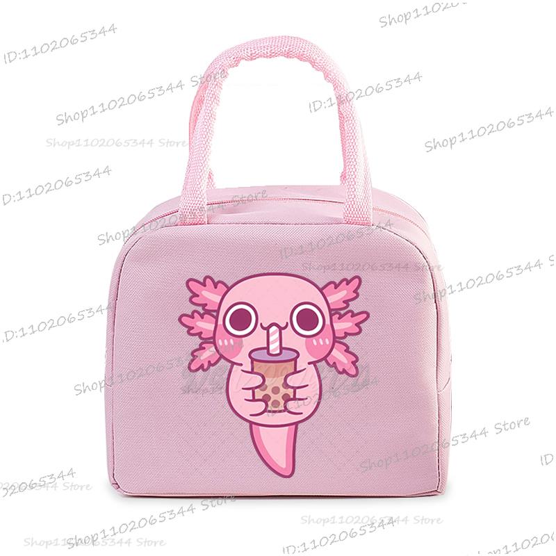 Funny Axolotl Series Lunch Bag Women Cartoon Axolotl Graphics Bento Thermal Handbags Thickened Insulation Kids Lunch Box Bag