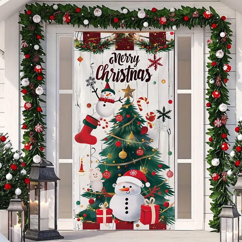 Christmas Cartoon Door Cover Sticker for Home Party Backdrop