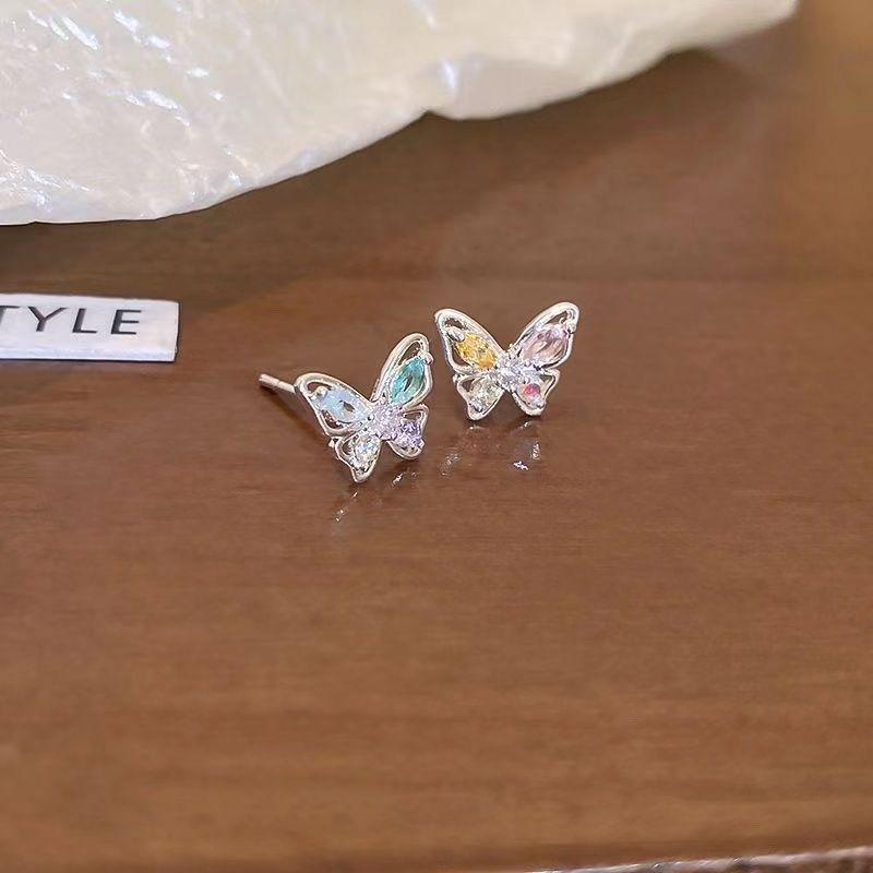 Elegant Iridescent Cubic Zirconia Butterfly Stud Earrings - Chic and Sweet Design