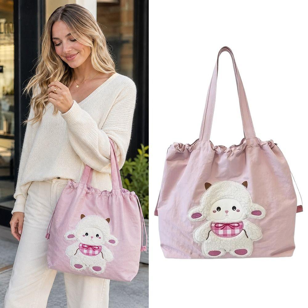 Versatile Sheep Printed Tote Bag Large Capacity Lightweight Shoulder Bag Handbag for Women Students Commuting Daily Use