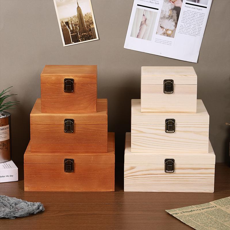 Wooden Storage Box Rectangular Flip Solid Wood Gift Box Handmade Craft Case Organizer Container Case For Home Storage Decor