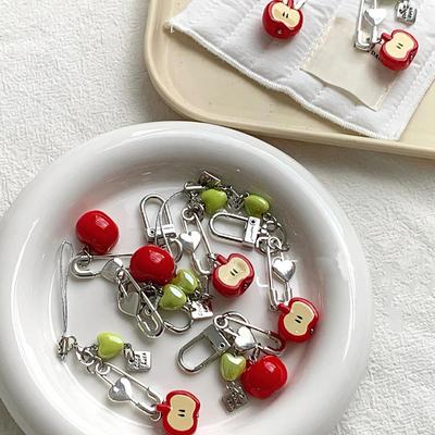 Sweet Fresh Heart Apple Keychain Phone Chain Lucky Beaded Pendant Charms Backpack Decoration Girls Camera Lanyard