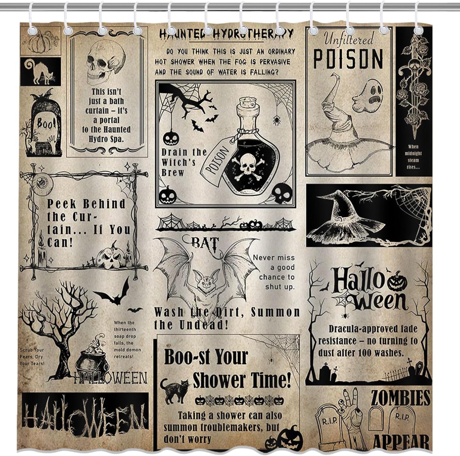 

Vintage Halloween Shower Curtain Horror Gothic Magic Potion Witch Bat Bathroom Shower Curtain Vintage Halloween Waterproof W60H190(CM)-1 Pcs
