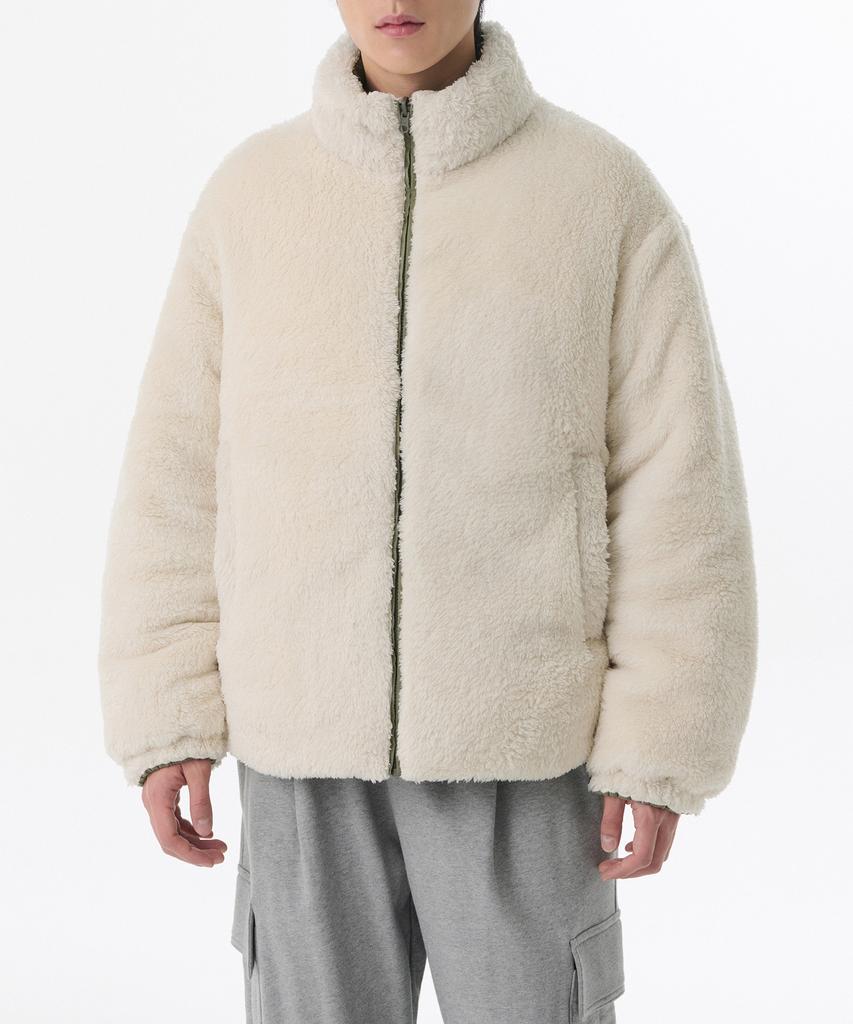 Musinsa Standard Daily Puffer Reversible Fleece Short Padded Jacket [Khaki/Cream]