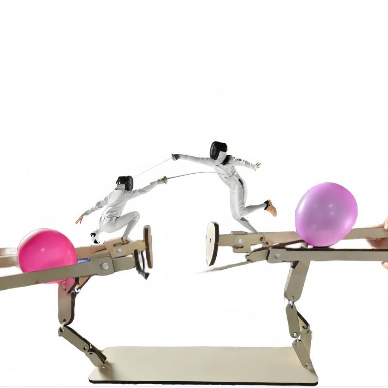 

Ляльки-стрільці з дерева ручної роботи, гра з лопанням повітряних кульок, стратегічна настільна гра Whack a Balloon для дорослих, битва бамбукових чоловічків зі 100 повітряними кульками для 2 гравців style A