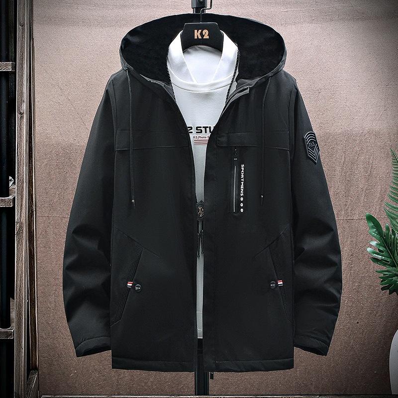 Add fleece thick fashion men's slim hooded coat Men's casual jacket trench coat trend long
