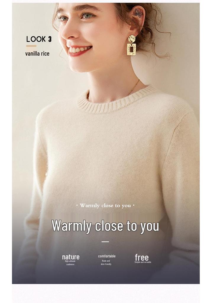 Women's Classic Round Neck Cashmere Sweater - Thickened Autumn/Winter Loose Knitwear Base Layer